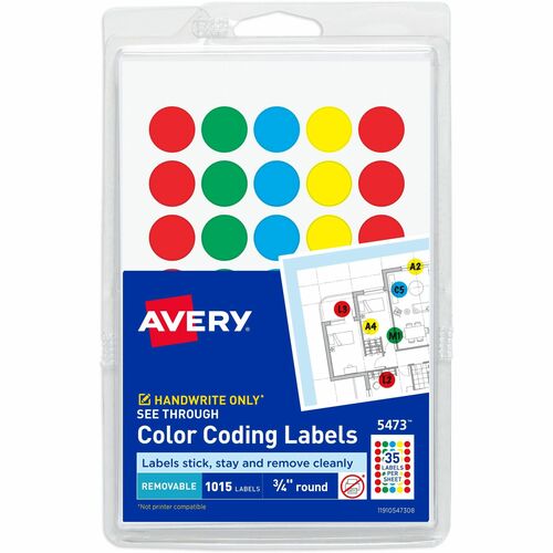 Avery  Color-coding Labels, 3/4" Round, 1015/PK, AST Translucent