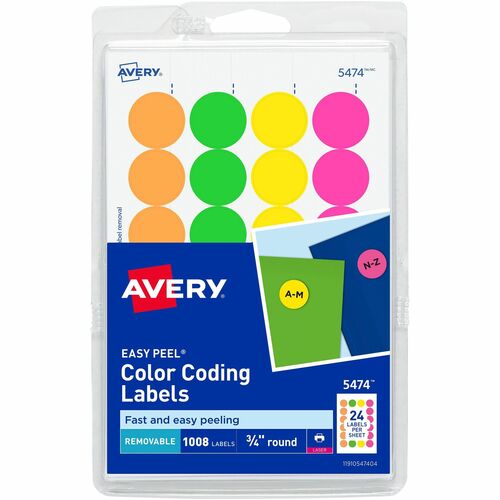 Avery  Color-coding Labels, 3/4" Round,1008/PK, Neon AST