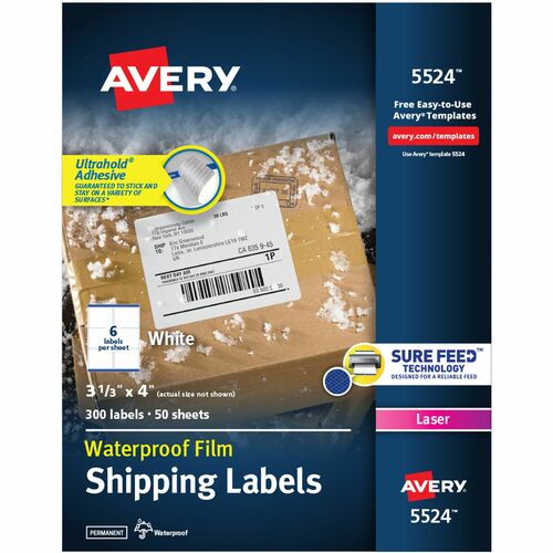 Avery  Mailing Labels, Weatherproof, 3-1/3"x4",300/PK, WE