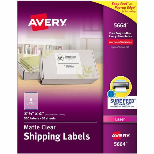 Avery  Laser Labels, Shipping, 3-1/3"x4", 300/BX, Matte CL