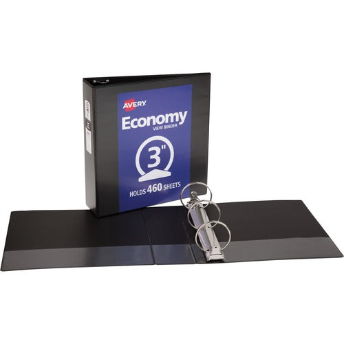 Avery  View Binder, 3" Round Rings, Economy, 8-1/2"x11", BK