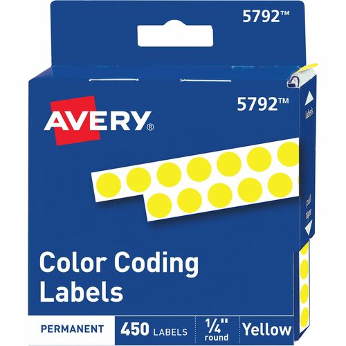 Avery  Permanent Round Labels, 1/4" Diameter, 450/PK, Yellow