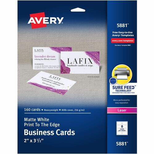 Avery  Business Cards,F/ Color Laser Printer,160/PK,2"x3-1/2",White
