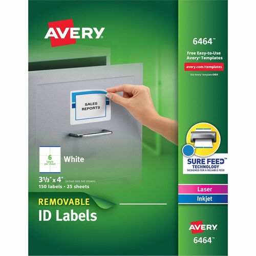 Avery  Laser/Inkjet Labels,Removable, 3-1/3"x4",150/PK, WE