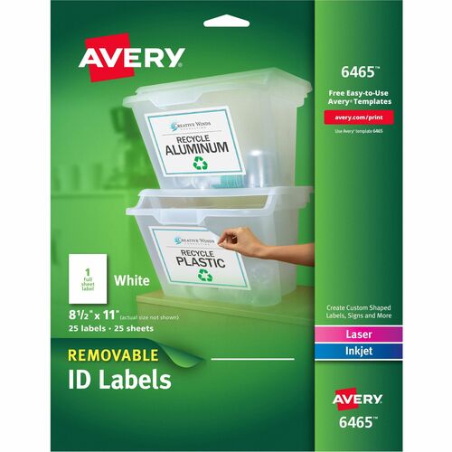 Avery  Laser/Inkjet Labels,Removable, 8-1/2"x11",25/PK,WE