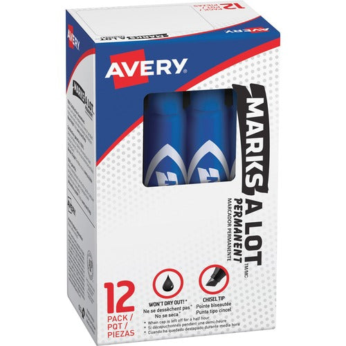 Avery  Markers, Permanent Ink, 3/16"Chisel Point, Blue Ink
