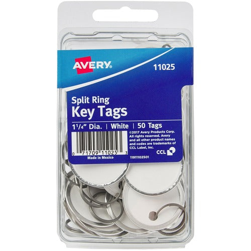 Avery  Key Tag, w/ Metal Rim, 1-1/4" Diameter, 50/PK, White