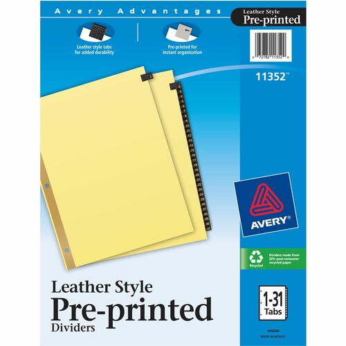 Avery  Pre-printed Dividers,1-31,8-1/2"x11",31 Black Tabs, Buff