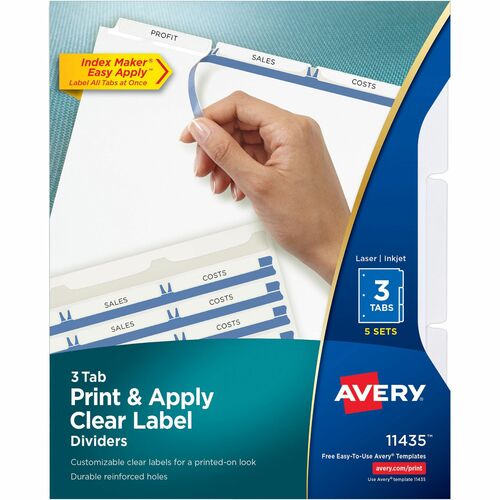 Avery  Index Maker, Laser, Punched, 3-Tabs, 5 ST/PK,8-1/2"x11",CL