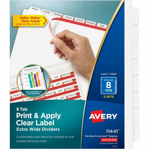 Avery  Tab Dividers, Extra-Wide, 8-Tab, 5 Sets/PK, 9"x11",CL