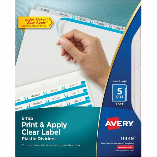 Avery  Index Label Dividers, Plastic, 5-Tab, 3HP Punched, Clear