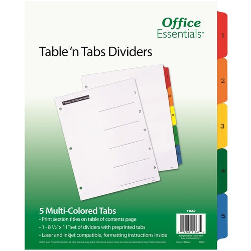 Avery  Index Dividers, w/TOC, 1-5 Tab, 1 Set, Multicolor