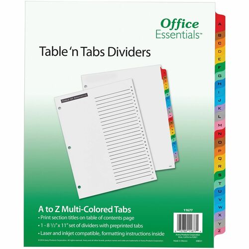 Avery  Table 'N Tabs Dividers, A-Z, Multicolor, 1 Set