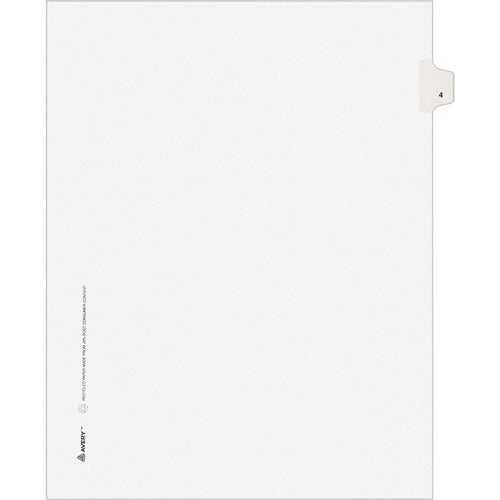 Avery  Numeric Divider, "4", Side Tab, 8-1/2"x11", 25/PK, White