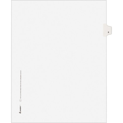 Avery  Numeric Divider, "6", Side Tab, 8-1/2"x11", 25/PK, White