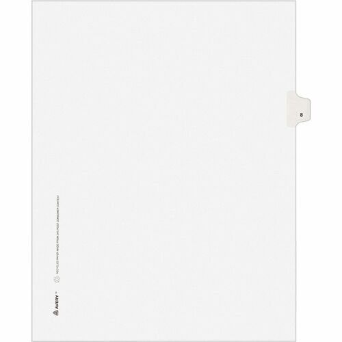 Avery  Numeric Divider, "8", Side Tab, 8-1/2"x11", 25/PK, White