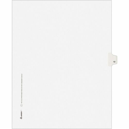 Avery  Numeric Divider, "12", Side Tab, 8-1/2"x11", 25/PK, White