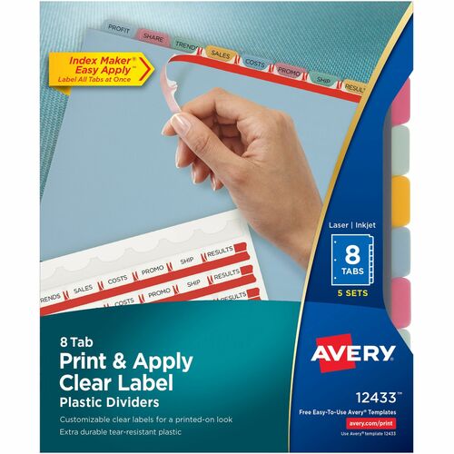 Avery  Index Label Dividers, Plastic, 8-Tab, 3HP Punched, AST