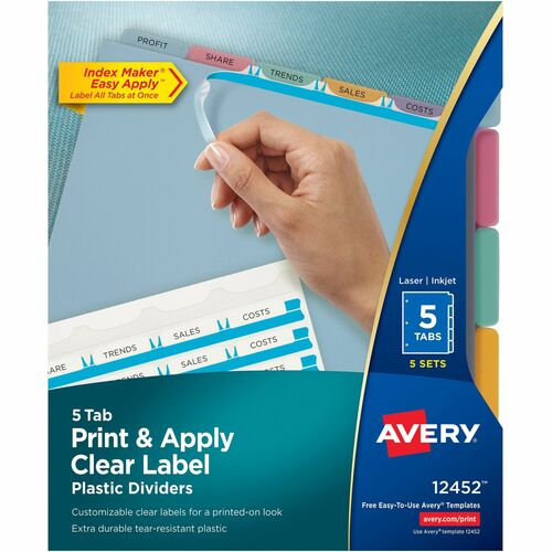 Avery  Index Label Dividers, Plastic, 5-Tab, 3HP Punched, AST