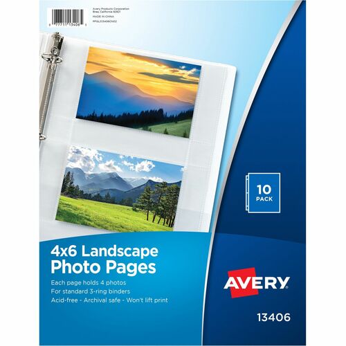 Avery  Horizontal Photo Pages, 4 Photo Capacity, 4"x6", 10/PK,Clear