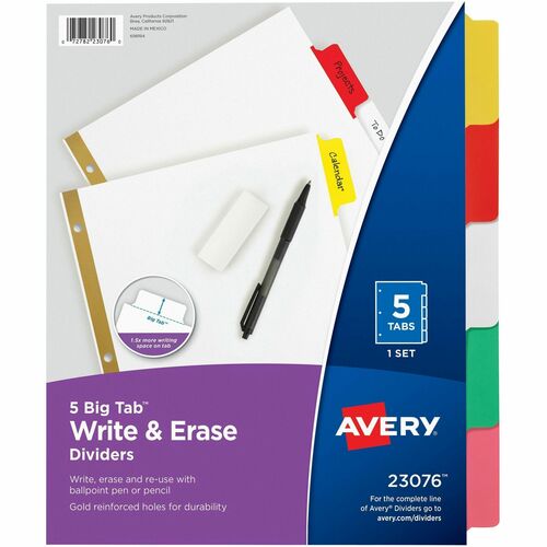 Avery  Write-On Dividers,w/Erasable Tabs,5-Tab,11"x8-1/2",Multi