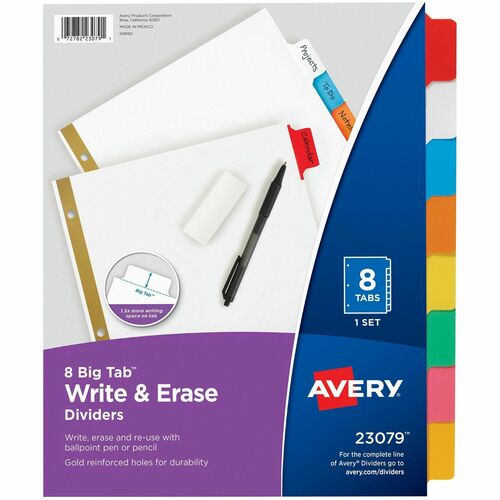 Avery  Write-On Dividers,w/Erasable Tabs,8-Tab,11"x8-1/2",Multi