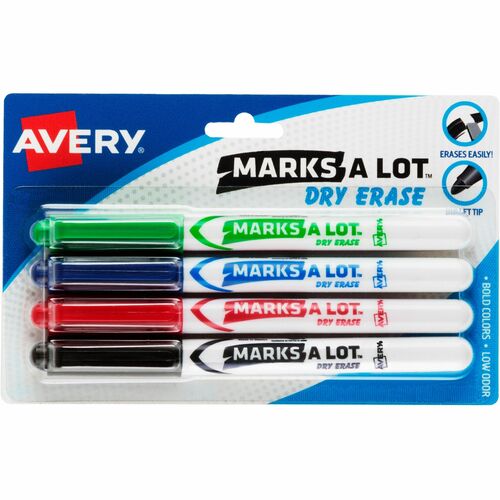 Avery  Dry-Erase Markers, Bullet Tip, 4/PK, AST