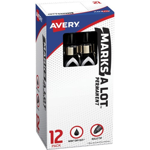 Avery  Large Permanent Markers, W/Pocket Clip, Bullet Point, Black