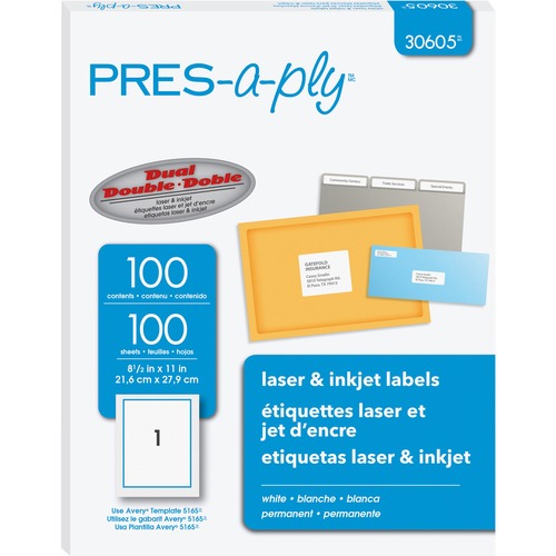 Avery  Laser Labels, Full Sheet, 8-1/2"x11", 100/BX, White