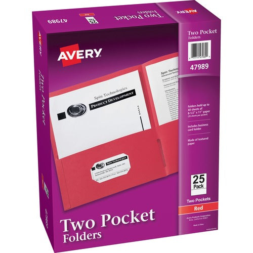 Avery  2-Pocket Folder, Letter-size, 20Sh/Pocket, 25/BX, Red