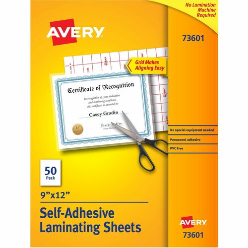 Avery  Self-Adhesive Laminating Sheets, 9"x12", 50/BX, Clear