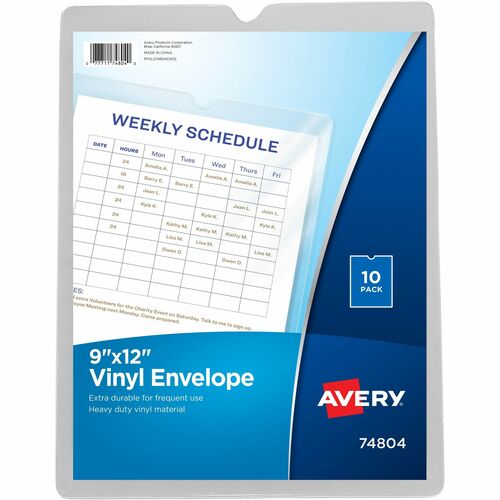 Avery  Vinyl Envelopes,9"x12",Heavyweight,TopThumb notched,10/PK,CL