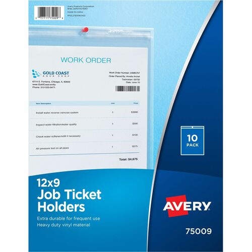 Avery  Job Ticket Holder, 9"x12", Heavy Weight, 10/PK, Vinyl/Clear