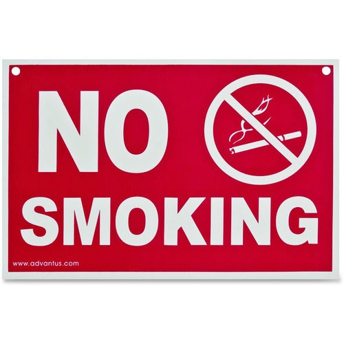 Advantus Corp.  No Smoking Wall Sign, Punched for Hanging, 12"x8", White/Red