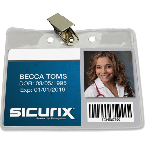 Baumgartens  Badge Holder,Clip,Horizontal,Vinyl,2-1/2"x3-1/2", 50/PK, CL
