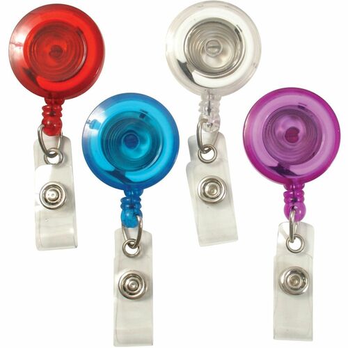 Baumgartens  ID Card Reel,w/ Belt Clip,30"L,4/PK,Translucent RD,BE,CL,PE