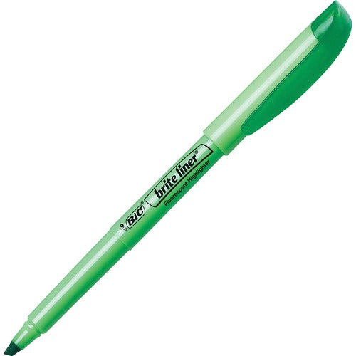 Bic  Highlighter, w/Clip, Chisel Point, Nontoxic,Green