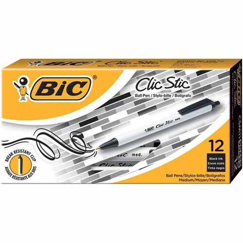 Bic  Clic Stic Pen, Medium Point, Black Ink/White Barrel