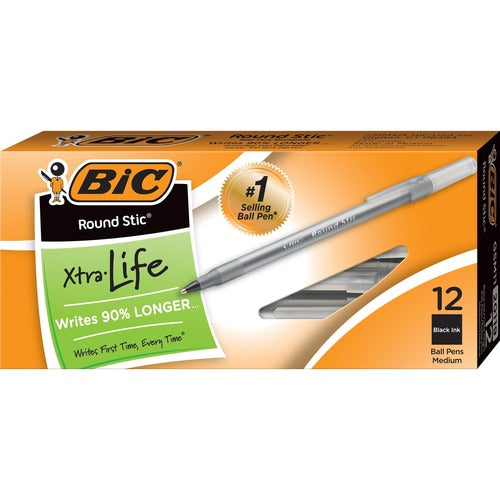 Bic  Ballpoint Pens, Stick, Med Point, Frost Barrel/BK Ink