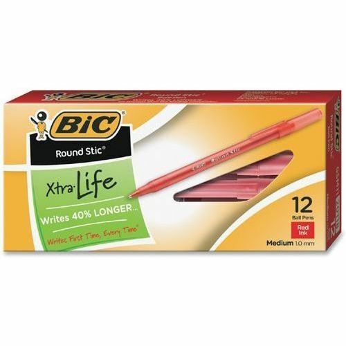 Bic  Ballpoint Pens, Stick, Med Point, Red Ink