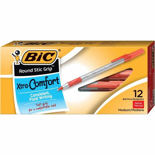 Bic  Round Stic Pen,Comfort Grip,Nonrefill,Med Pt, RD Ink