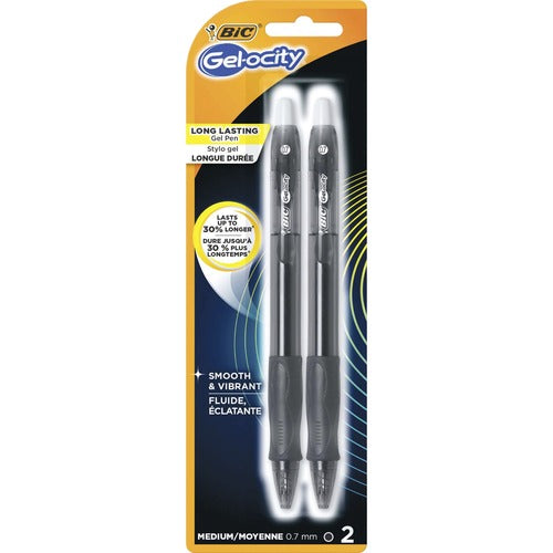 Bic  Gel Pen, Retractable, 0.7mm Point, 2/PK, Black