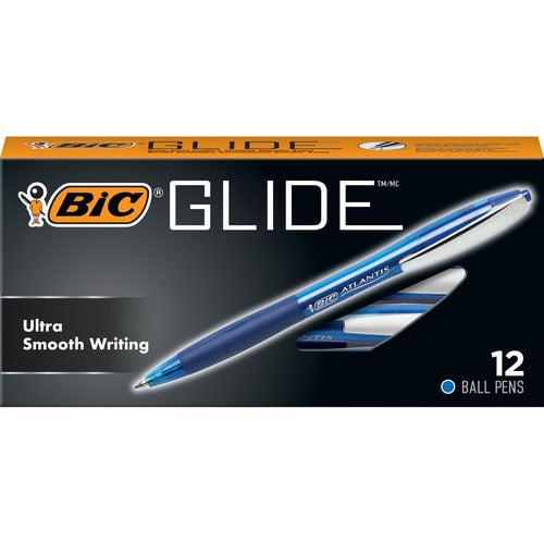 Bic  Atlantis Retractable Pen, Med Point, Metal Clip,Blue Ink