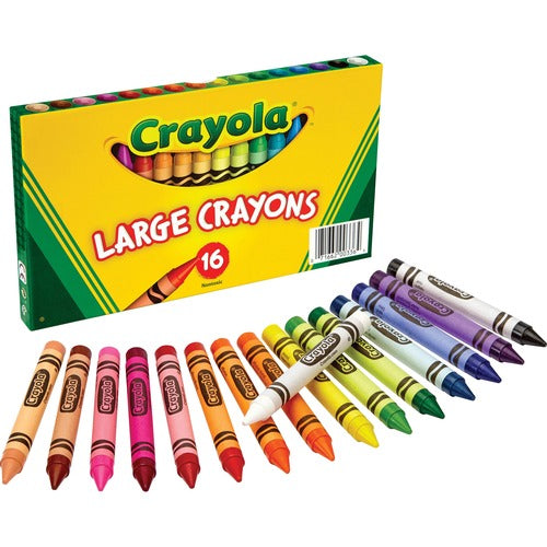 Crayola  Large Crayons, Lift Lid Box, 4"x7/16",16/BX, AST