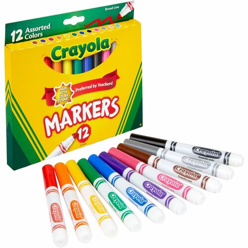 Crayola  Classic Markers, Water-Based, Broad Tip, 12/ST, Assorted