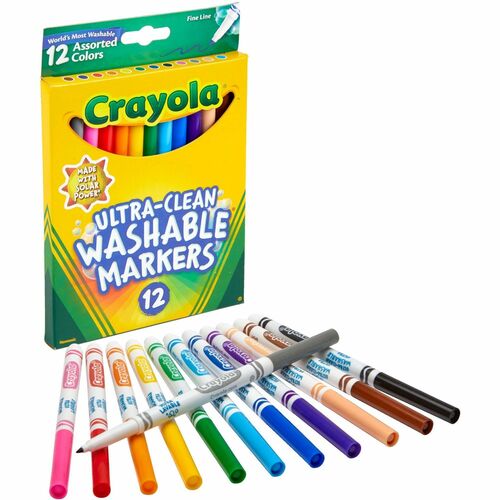Crayola  Washable Markers, Fine Tip, Nontoxic, 12/ST, Assorted