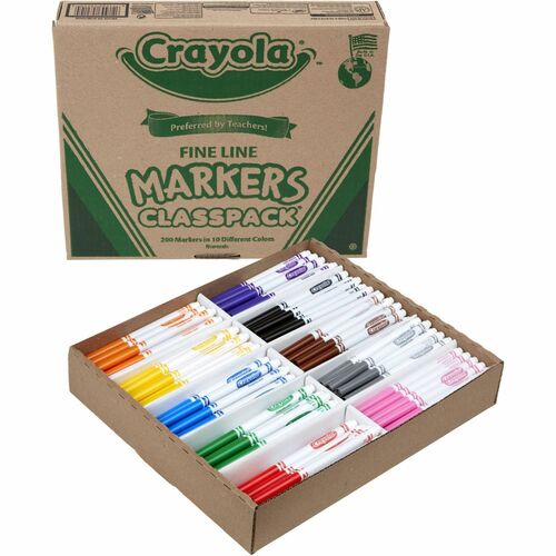 Crayola  Markers Classpacks,Non-wash,Fine Tip,10 Colors, 200/BX, AST