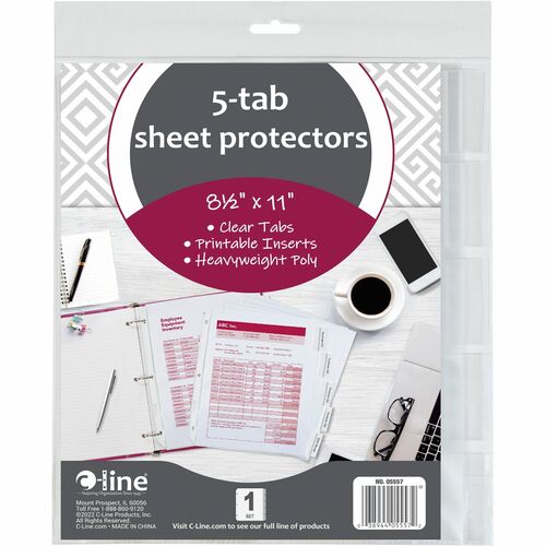 C-Line  Top Load Sheet Protector, 5 Tab, 8-1/2"x11", Clear