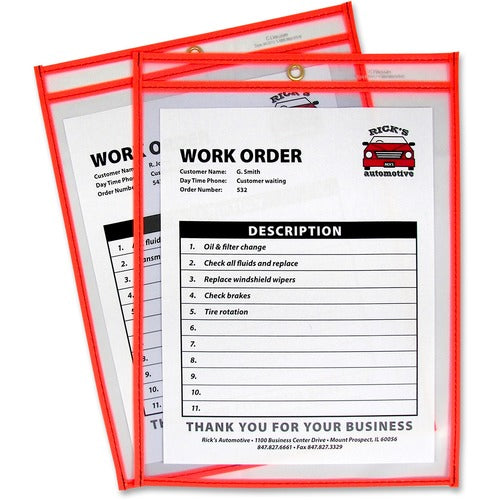 C-Line  Shop Ticket Holder, 9"x12", Metal Eyelet, Neon Orange