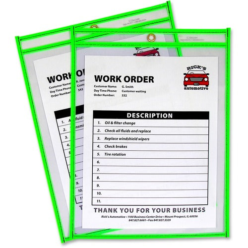 C-Line  Shop Ticket Holder, 9"x12", Metal Eyelet, Neon Green